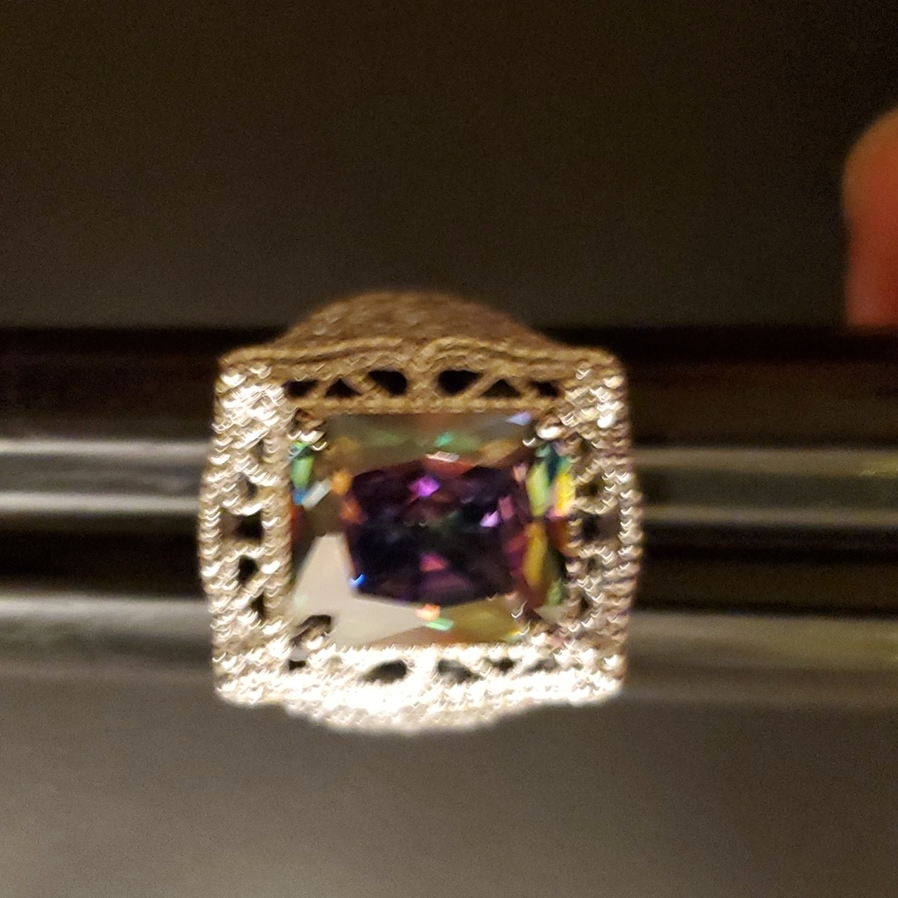 New Emerald Cut Mystic Topaz Silver Statement Ring. - Picture 10 of 16